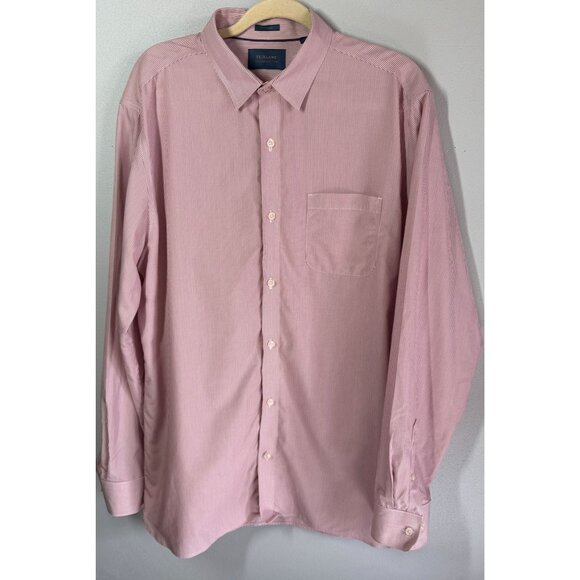 Fairlane Men Supima Cotton Button Up Dress Shirt XLT Red Pin Stripe Career Offic - Picture 1 of 12